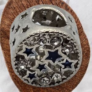 Round Rhinestone Stars Silver Bracelet Charm Slide On Cut out Starry Night Sky